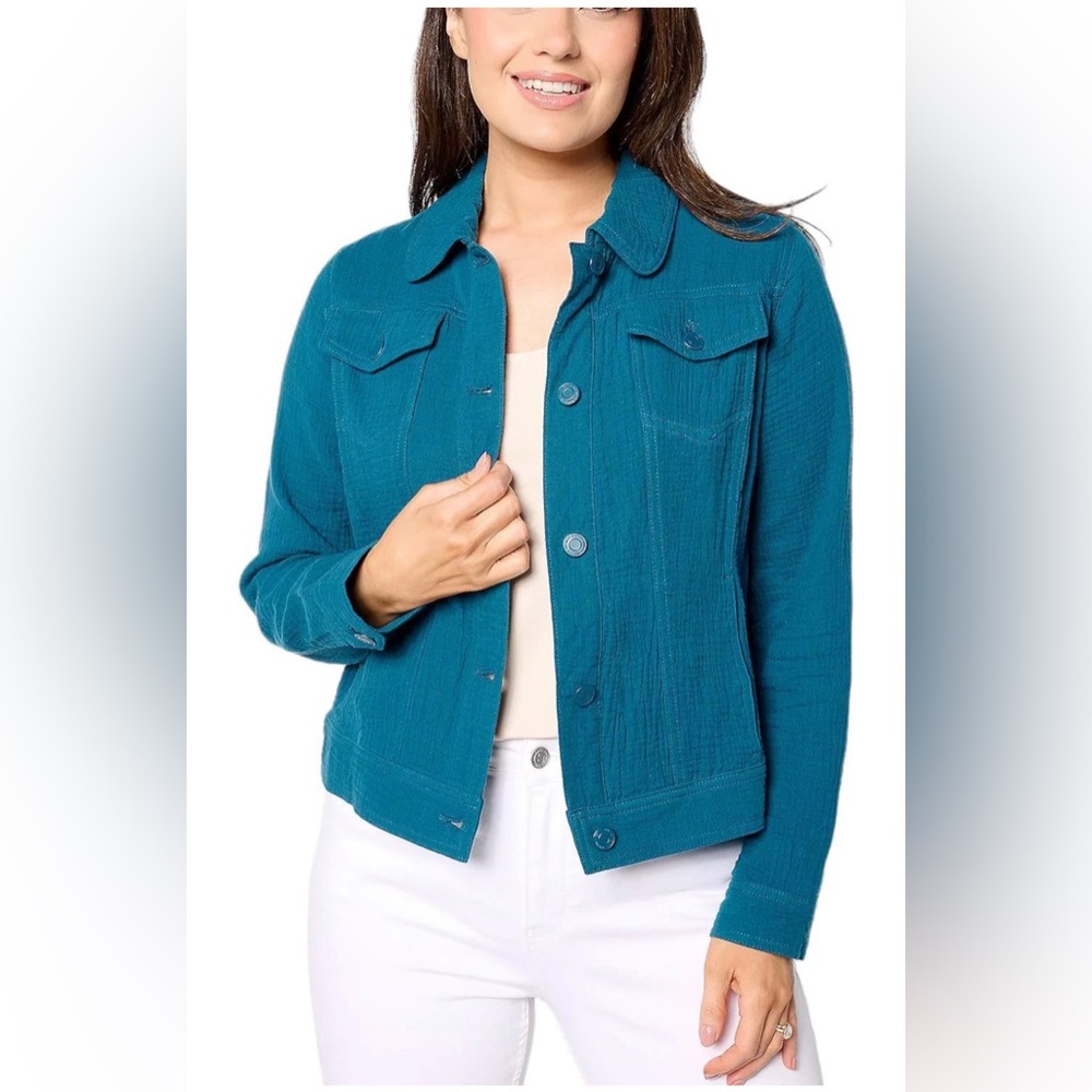 Isaac Mizrahi Bridgehampton Cotton Gauze Jacket‎ Deep Sea